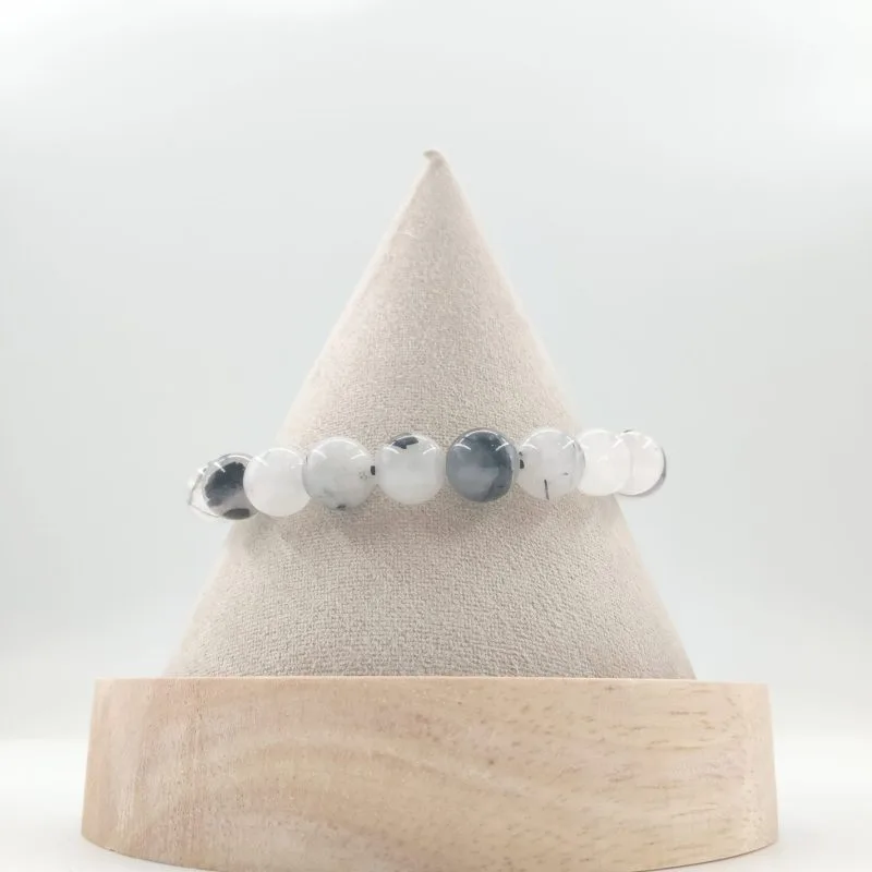bracelet cristal de roche tourmaline a 8mm